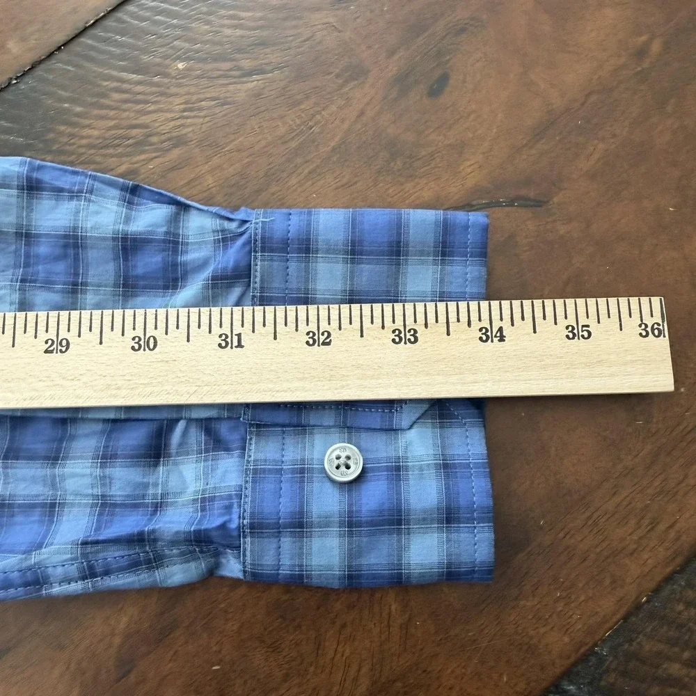 Scott Barber Shirt Mens Medium Blue Plaid 100% Cotton‎ Long Sleeve Button Up